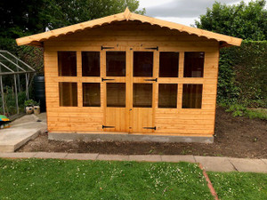 12x10 apex summerhouse 2ft roof overhang no porch double doors