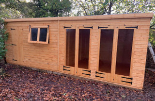 20x10 pent shed/summerhouse partition combination x1 double opening window & x2 double long window doors