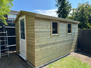 12x8 apex single upvc door x2 single opening window & EPDM rubber roof and breathable membrane 19mm tanalised cladding 