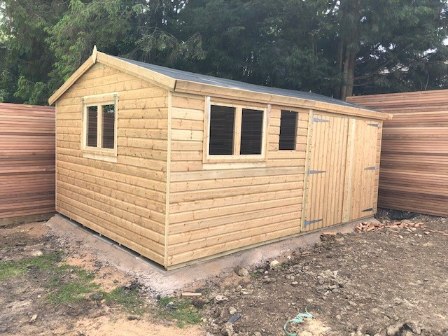 16x10 apex 19mm Tanalised 7ft double doors galvanise hinges x2 double opening windows