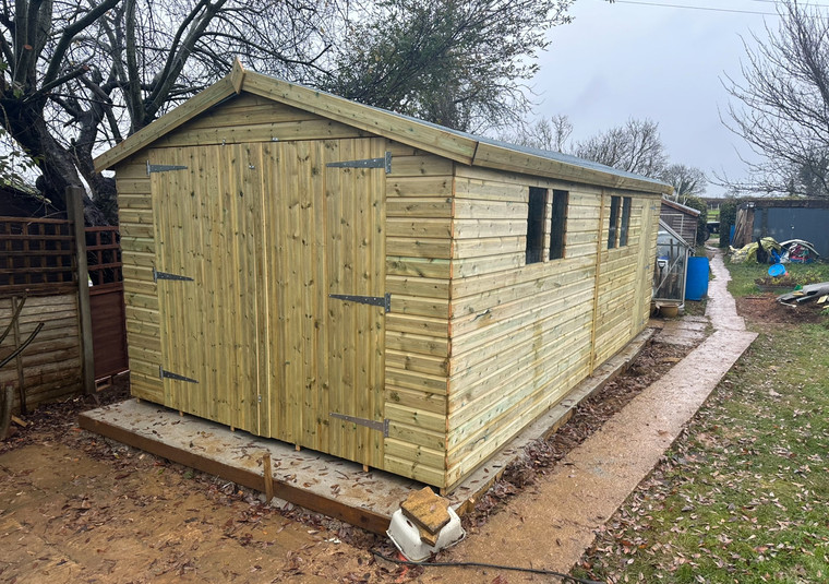 18x10 apex 19mm t&g tanalised pressure treated cladding  double doors & single door x4 single windows