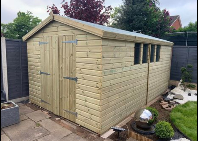 16x10 Apex 4ft6" double doors , Heavy duty 19mm t&g tanalised pressure treated cladding