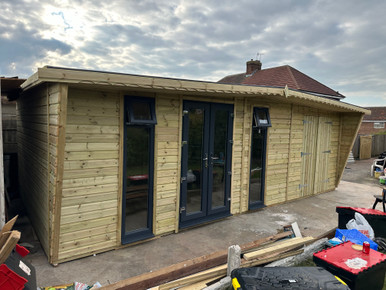 24x12 2ft roof overhang with tapered sides Uvpc windows and door with ...