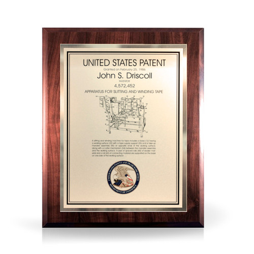 Moderno Gold and Walnut Finish Patent Plaque