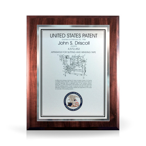 Moderno Silver and Walnut Finish Patent Plaque