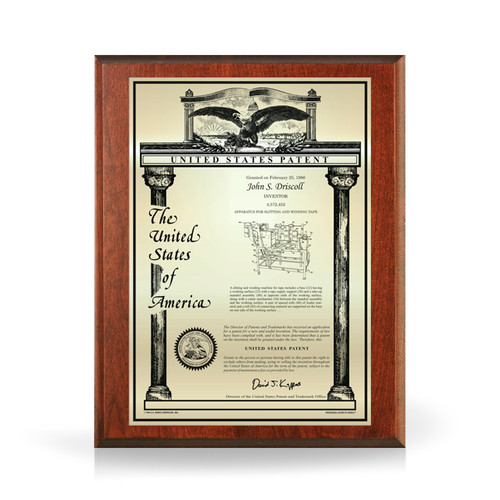 Legacy Gold and Solid Cherry Patent Plaque