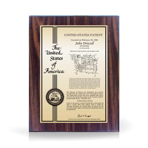 Accolade Gold and Walnut Finish Patent Plaque Accolade Gold and Walnut Finish Patent Plaque