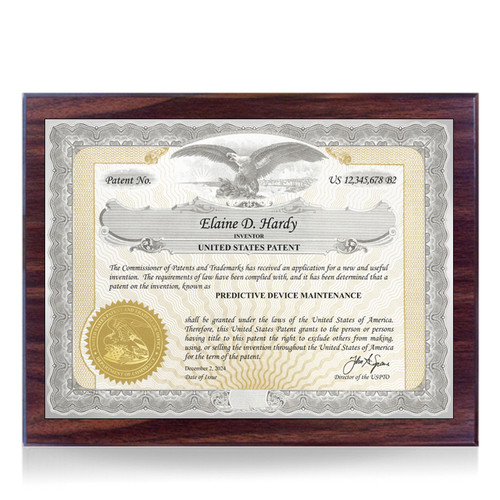 Memento Silver and Walnut Finish Patent Certificate