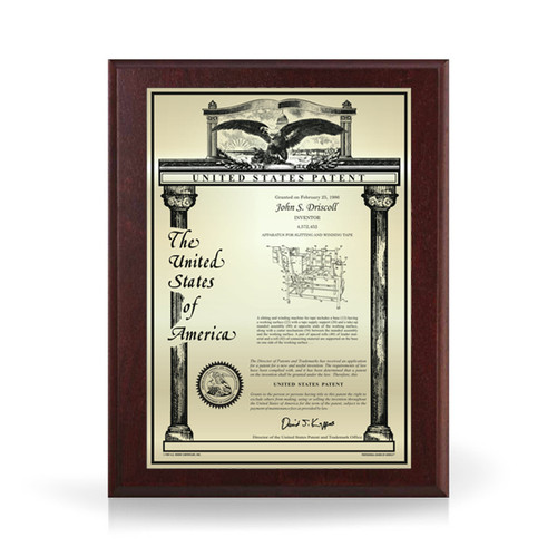 Legacy Gold and Solid Mahogany Patent Plaque