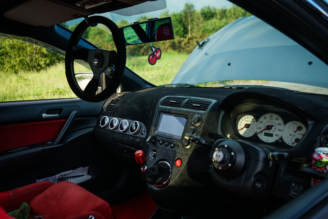 Interior of Nathan&rsquo;s Honda Civic Type R EP3 with additional gauges and modified controls