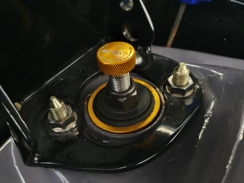 Exoracing titanium strut top nut fitted to Honda suspension tower