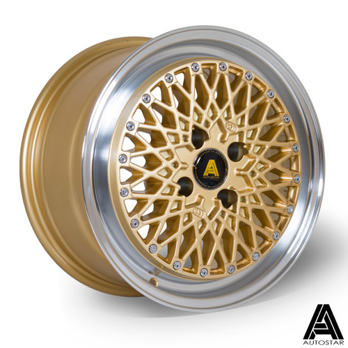 Autostar Minus Alloy Wheel 15x7.5 4x100 ET25 Gold Polished Lip