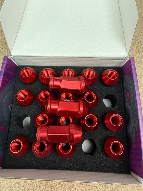 20 x Exoracing Red Aluminium Wheel Nuts M12x1.25 (3 coating defects)