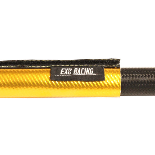 Exoracing Velcro heat sleeve fitted around AN hose