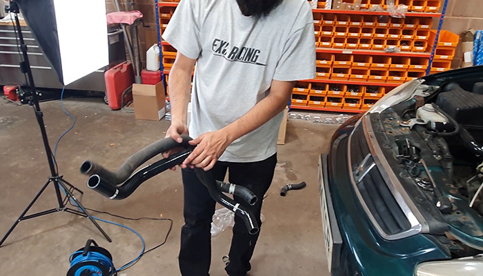 Matching each new silicone hose to the old rubber hose before removal
