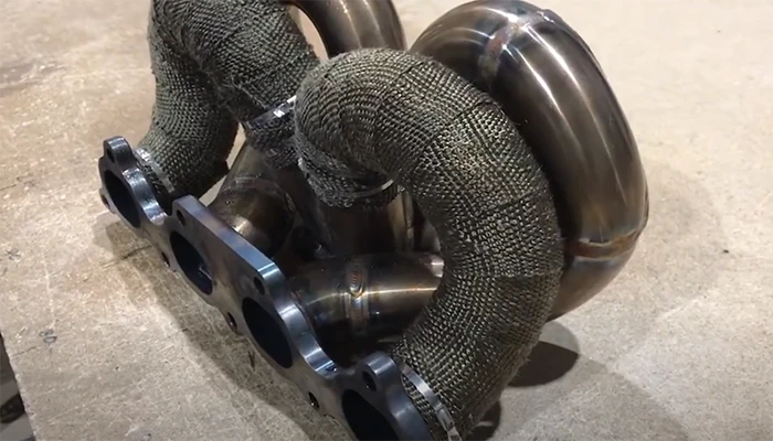 half finished exhaust wrap on our speedfactory turbo manifold