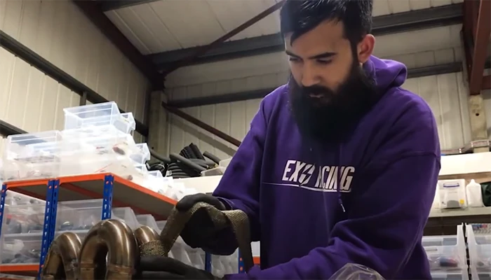 start wrapping the exhaust wrap around the manifold