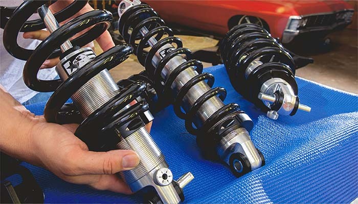Coilover suspension showing the coil spring over the shock absorber