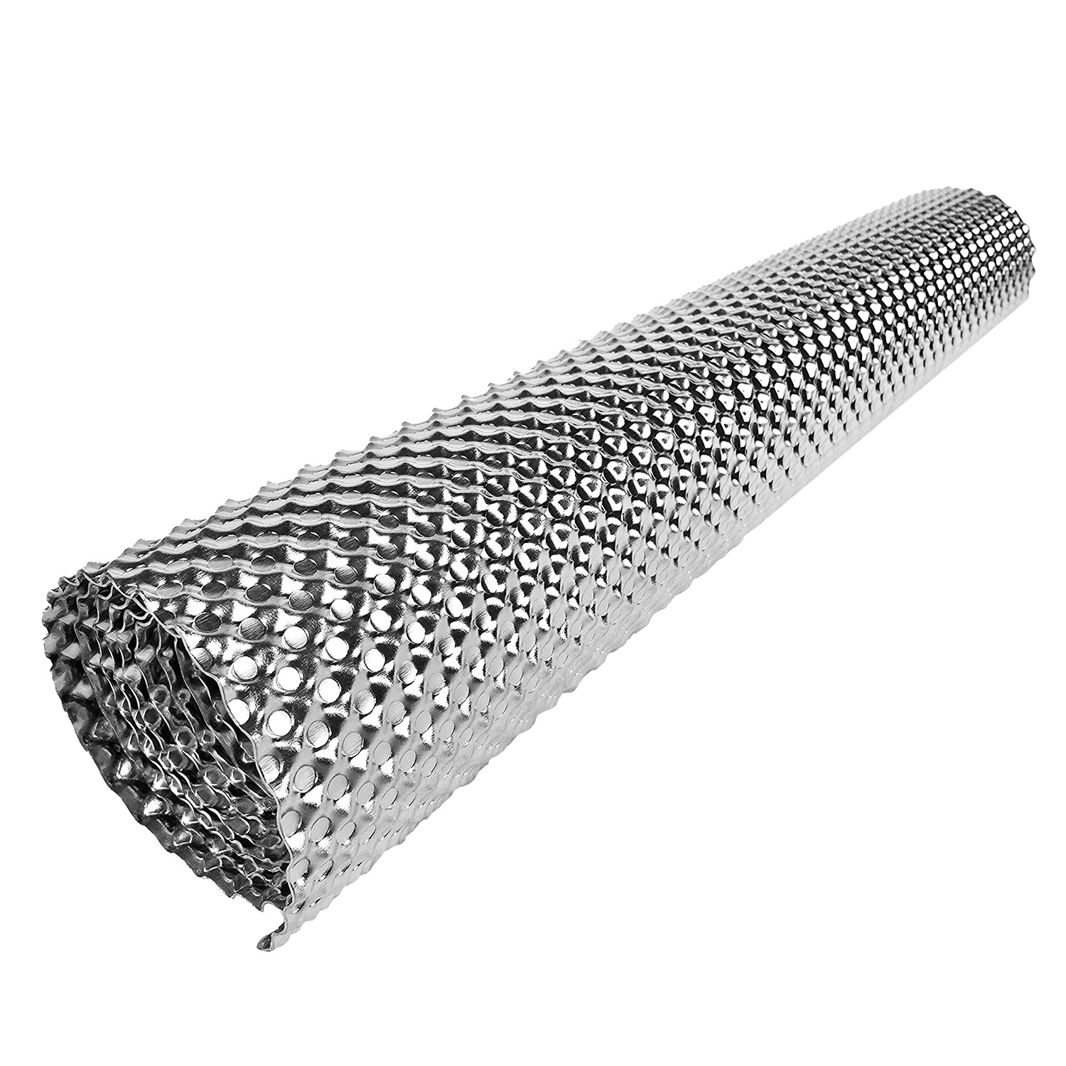 Embossed aluminium heat shield showing its formable shape and mounting area before installation