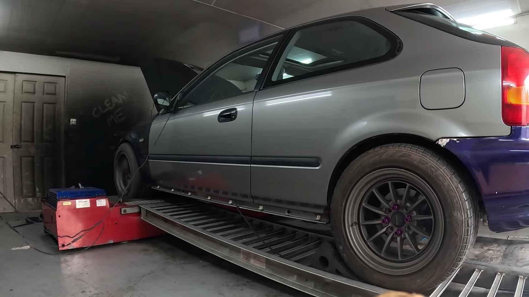 Exoracing AWD turbo Civic on a rolling road