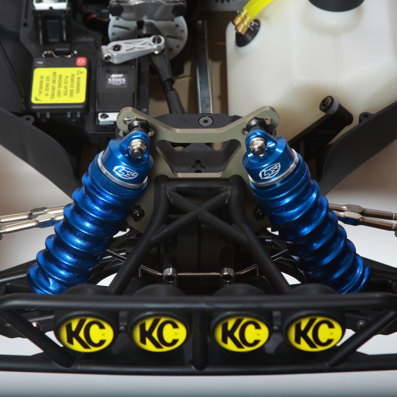 Check out our Metalic Blue shock boots mounted on our 5ive-T shop truck!
