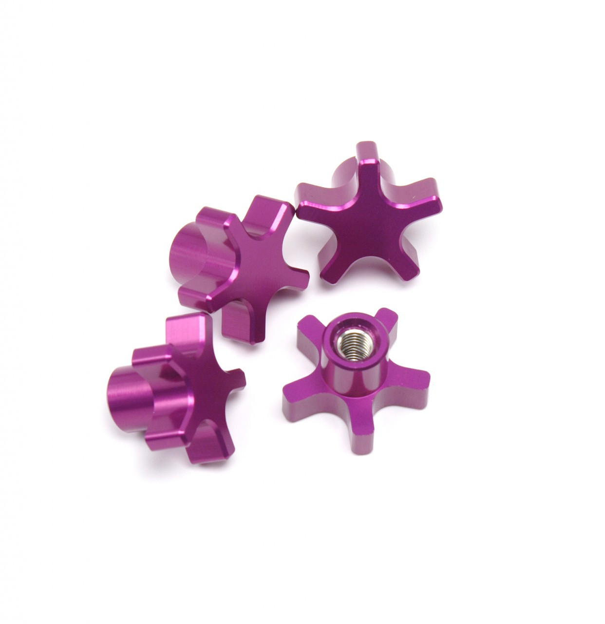 FOR Traxxas T-MAXX E-MAXX 5 Spoke Purple Anodized locking hub nuts.  Get rid of those stock 5mm lock nuts and pop some of these in there!