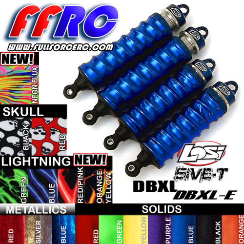 Losi 5ive-T & DBXL Shock boots come in packs of four!  Available in a variety of colors to match whatever paint scheme you have. These also fit the  DBLXE Electric & the DBXLE 2.0 trucks too!