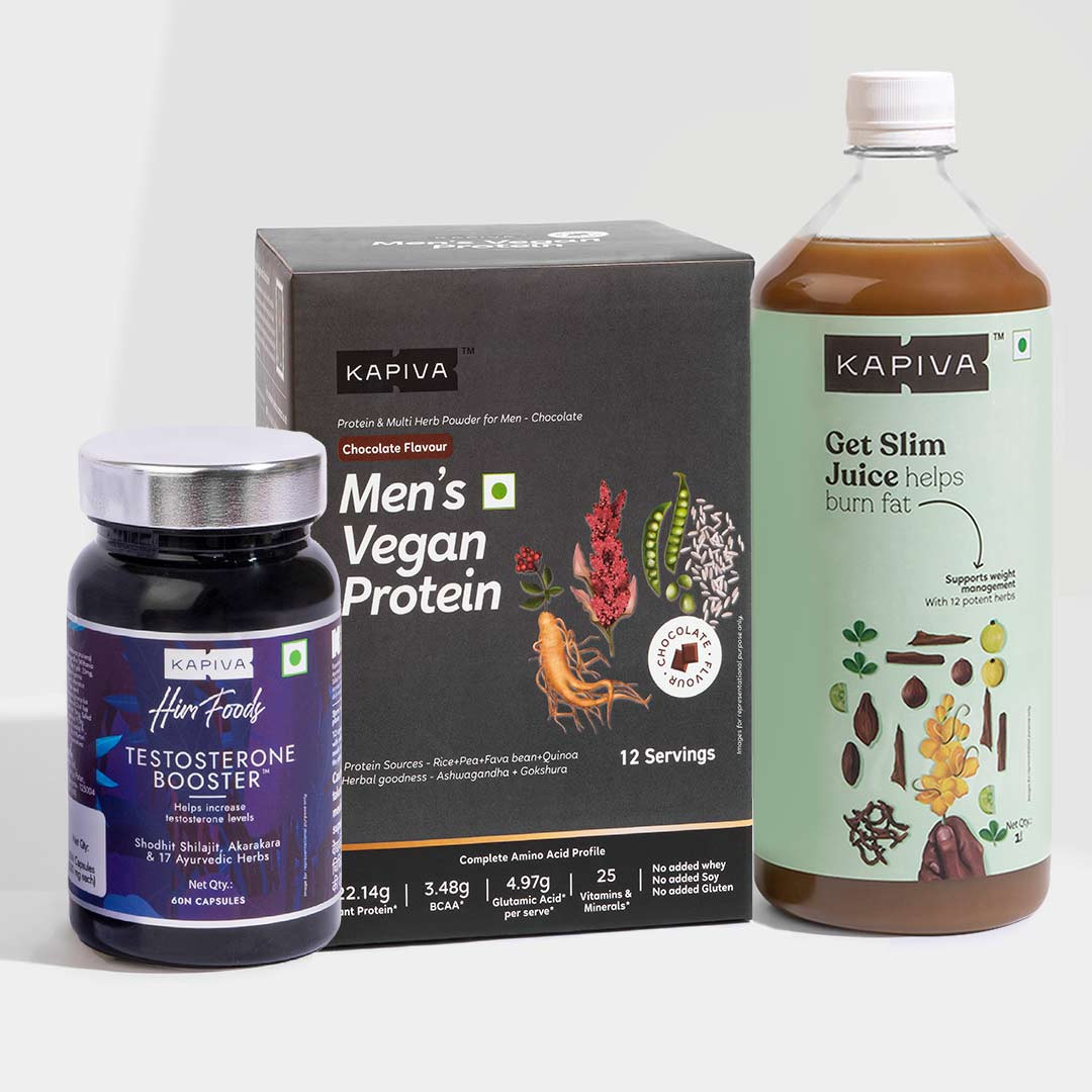 Testosterone Booster Capsules, Mens Vegan Protein & Get Slim Juice Combo
