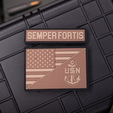 US Flag Navy Split and Semper Fortis Cap Banner PVC Morale Patch Set