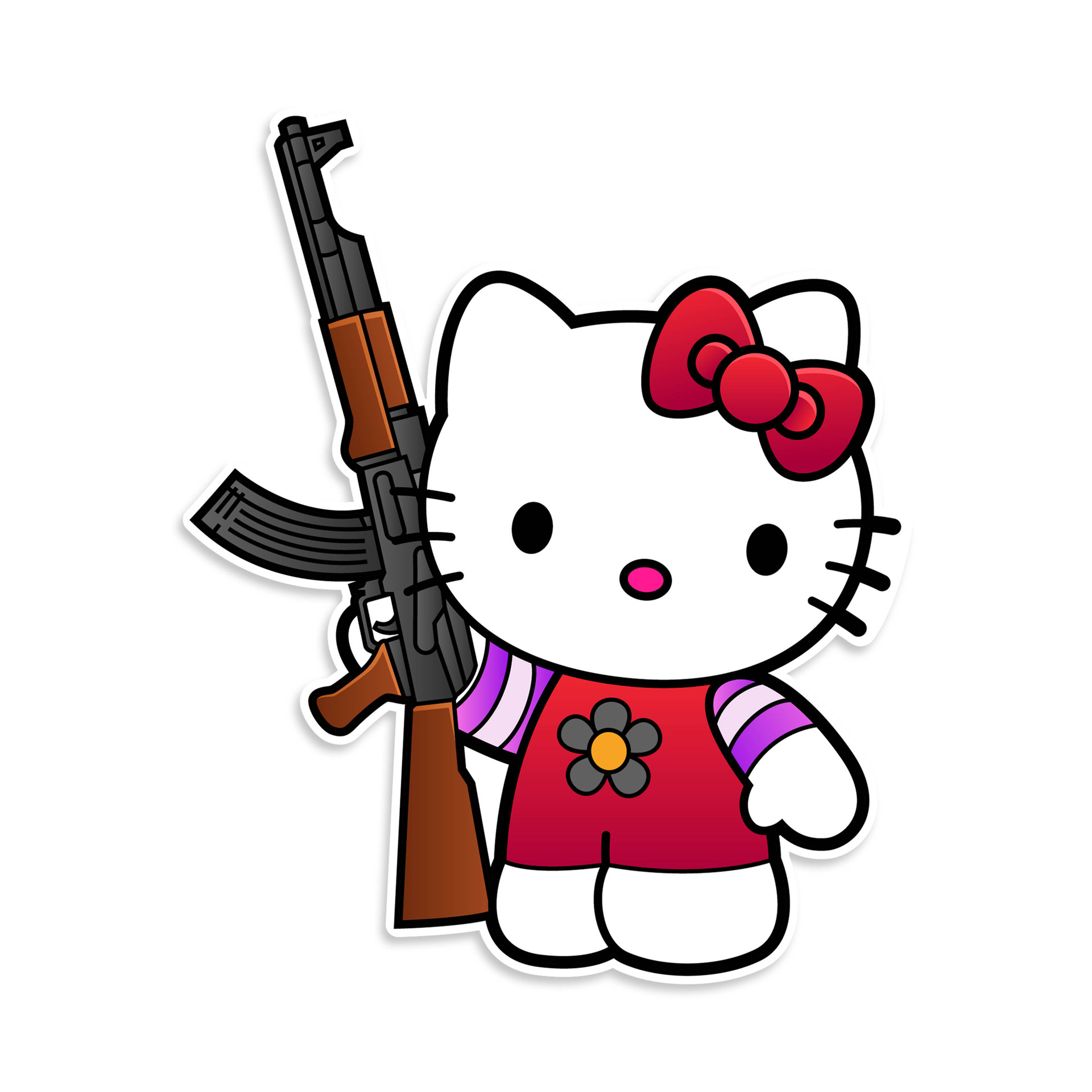 Hello Kitty Sticker Tactical Kitty with AK47 Decal