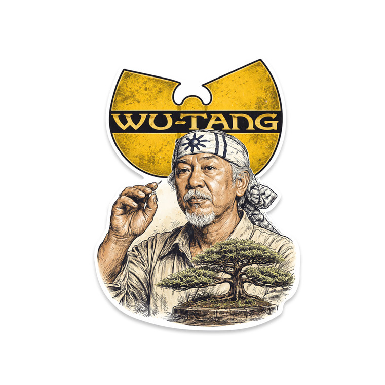 Wu-Tang bonsai master sticker vinyl decal with yellow logo and bonsai tree illustration