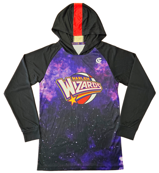 Hooded shooting shirt with "Galaxy" design, and black sleeves