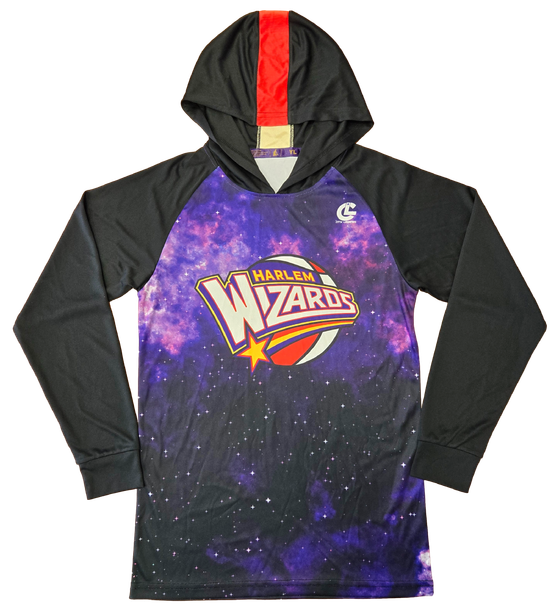 Hooded shooting shirt with "Galaxy" design, and black sleeves
