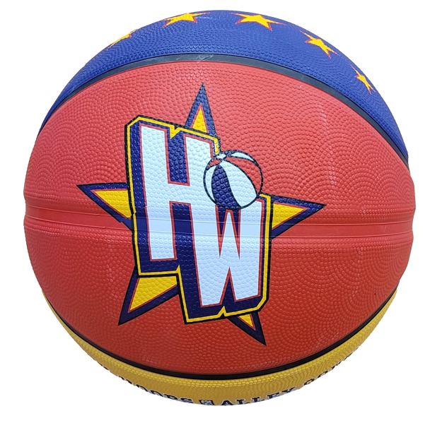 Red, yellow, and purple panels with HW logo