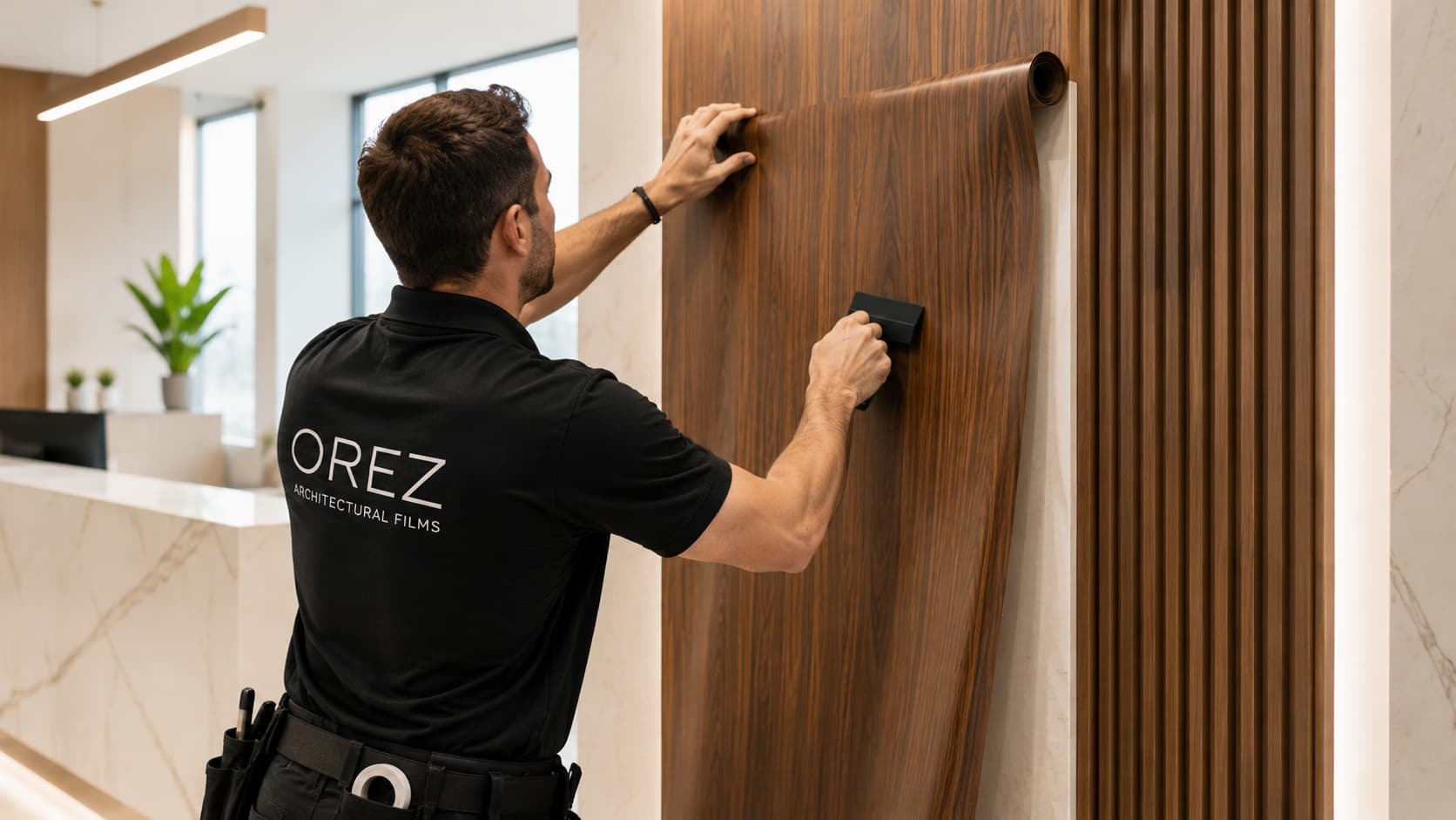 OREZ installer applying architectural film