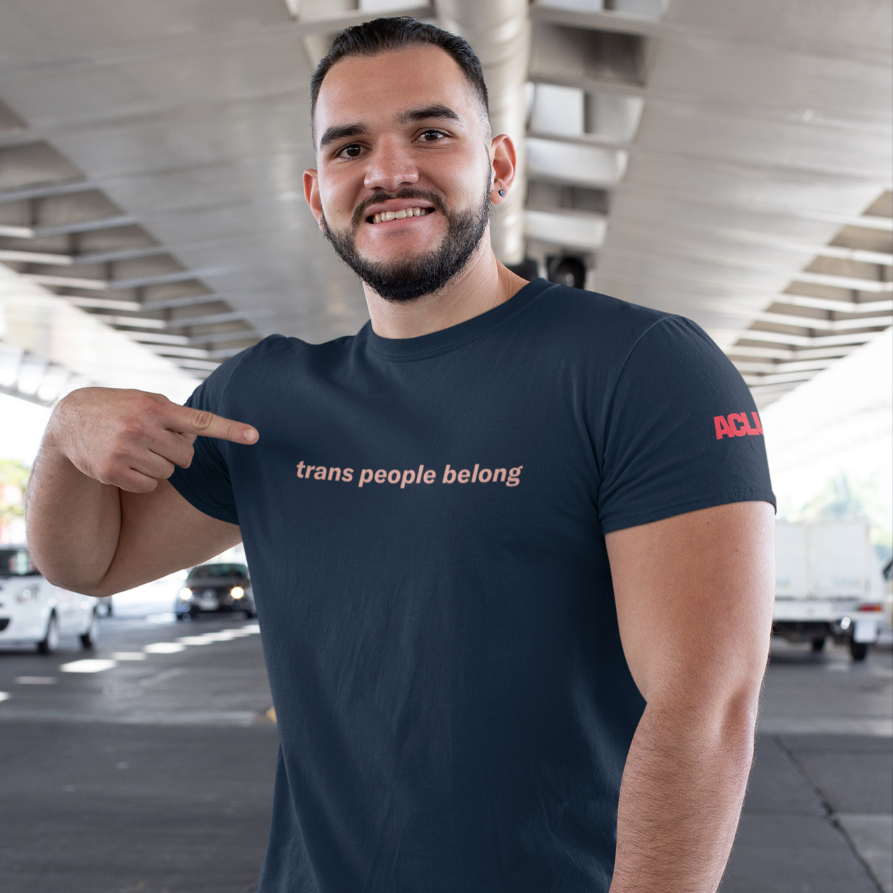 Trans People Belong Tee - Navy