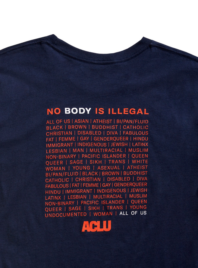 No Body is Illegal Tee in Navy Back