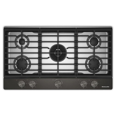 KitchenAid® 36  in. Gas Cooktop with 5 Burners and Integrated Wok Grate KCGK536SBE