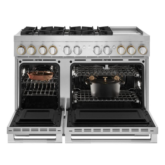 Jennair® RISE™ 48" Dual-Fuel Professional-Style Range with Chrome-Infused Griddle and Steam Assist JDSP548HL
