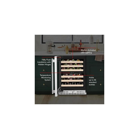 Kitchenaid® 24" Undercounter Wine Cellar with Full-Extension Wood-Front Racks KUWL524SBE