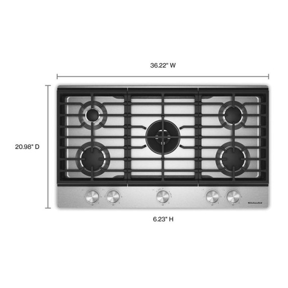 Kitchenaid® Gas-on-Metal Cooktop with an Integrated Wok Grate and CookShield™ Finish KCGK736SSS