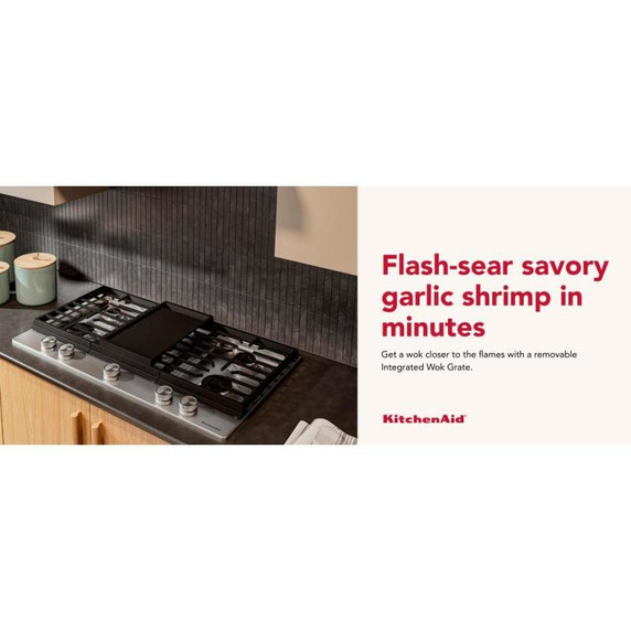 Kitchenaid® Gas-on-Metal Cooktop with an Integrated Wok Grate and CookShield™ Finish KCGK736SSS