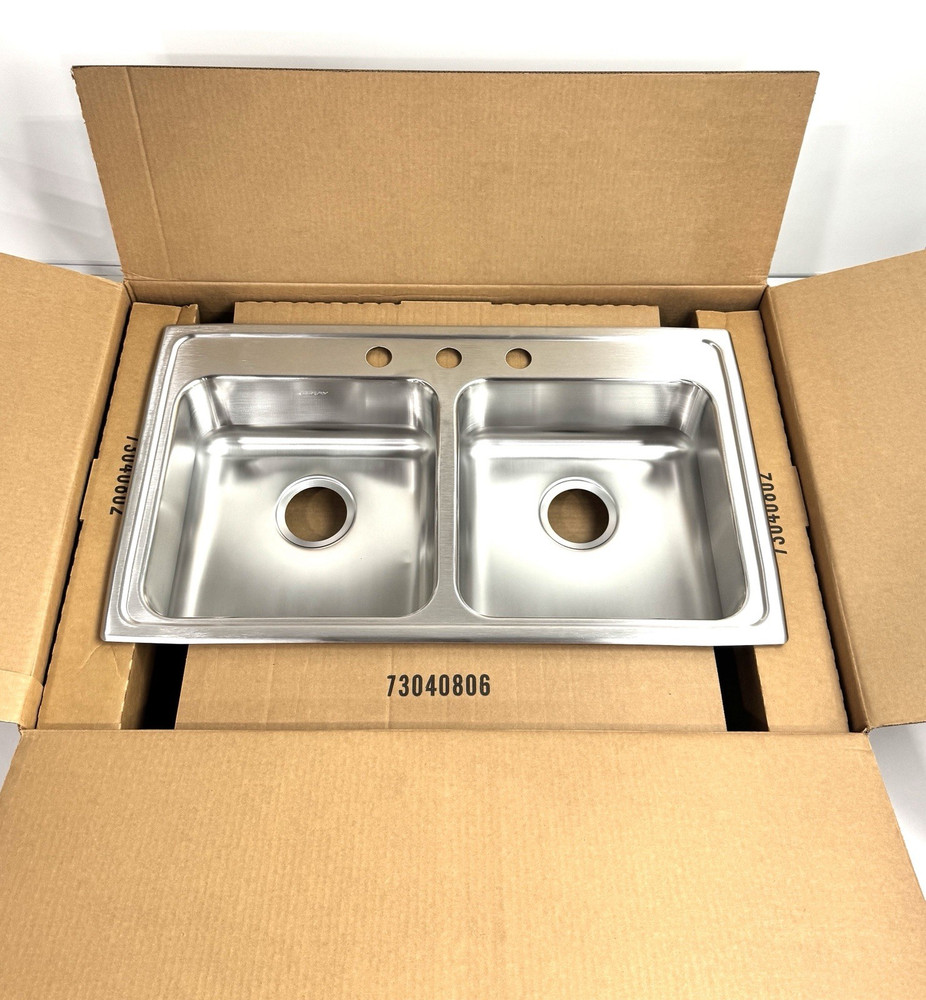 Elkay Lustertone LRAD3319653 Drop In Double Basin Stainless Steel Kitchen Sink