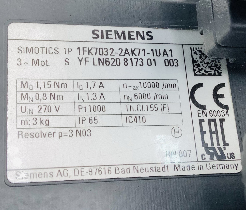 Siemens 1FK7032-2AK71-1U A1 / YF LN620 8173 01 003
