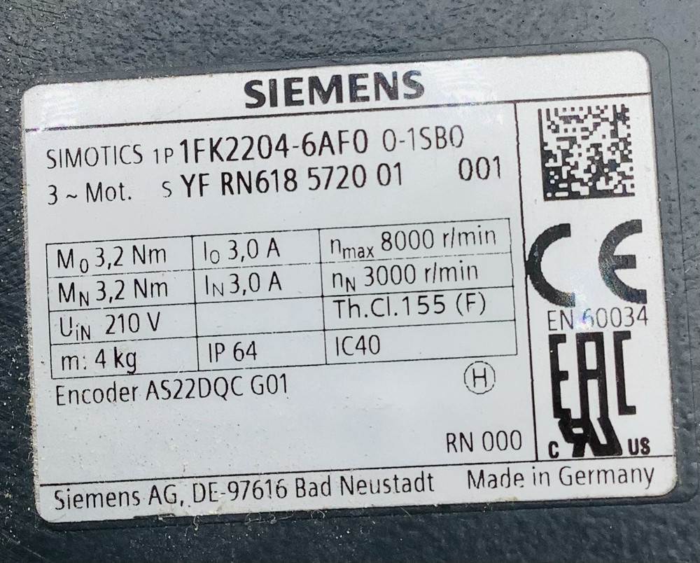 Siemens 1FK2204-6AF00-1SB0/ YF RN618 5720 01