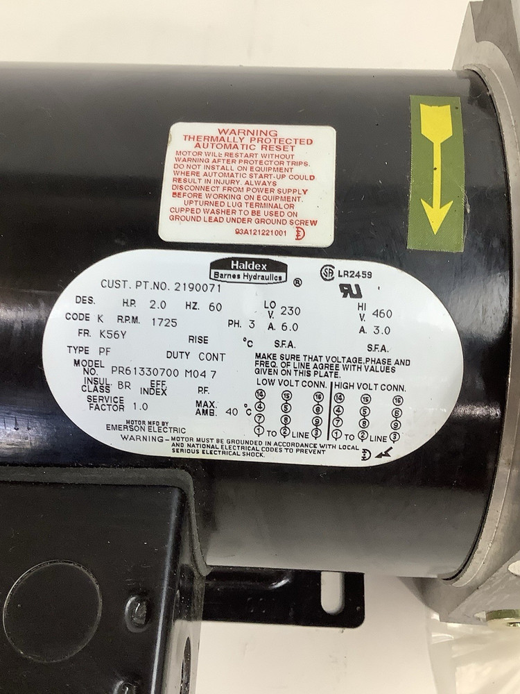 Haldex Hydraulic  2190071 Model PR61330700 M047/ Ph3 / Hp 2.0