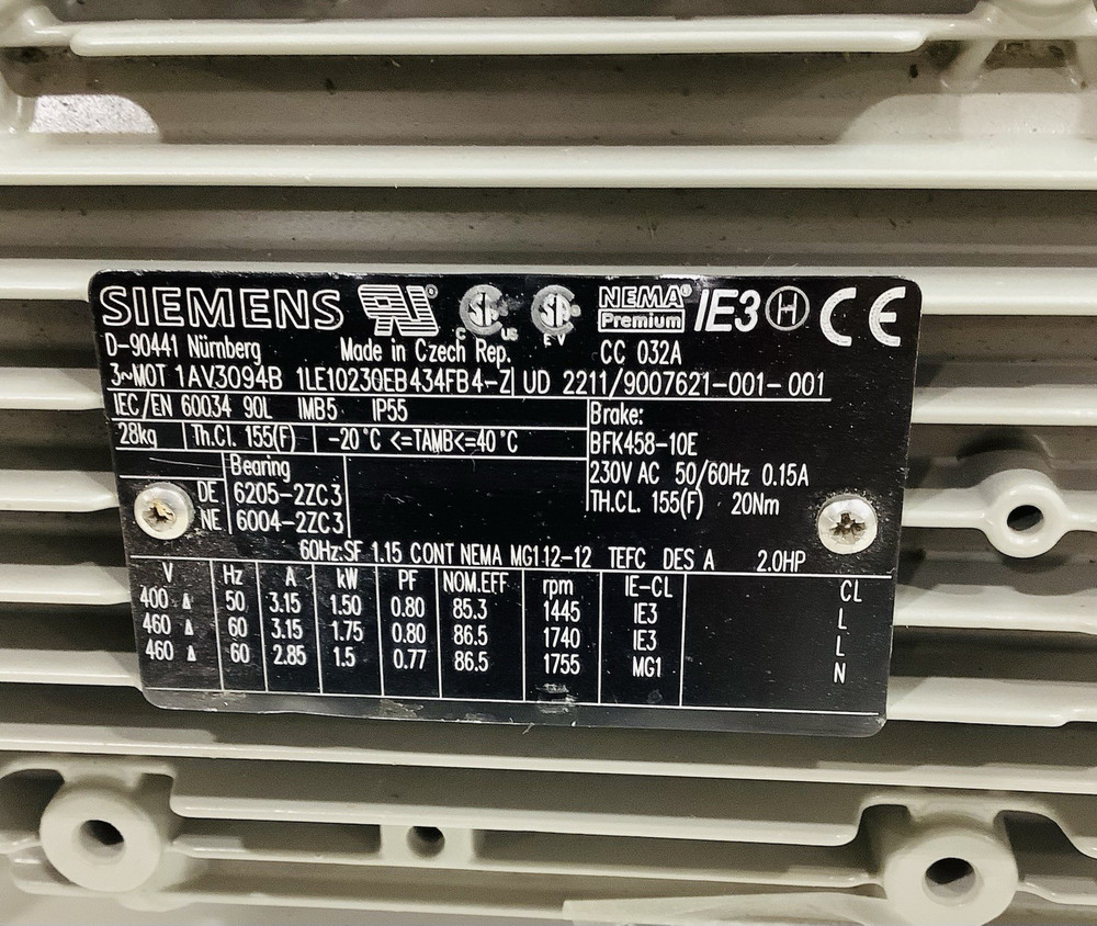 Siemens 1LE1023-0EB43-4FB4-Z 2.0HP Electric Motor