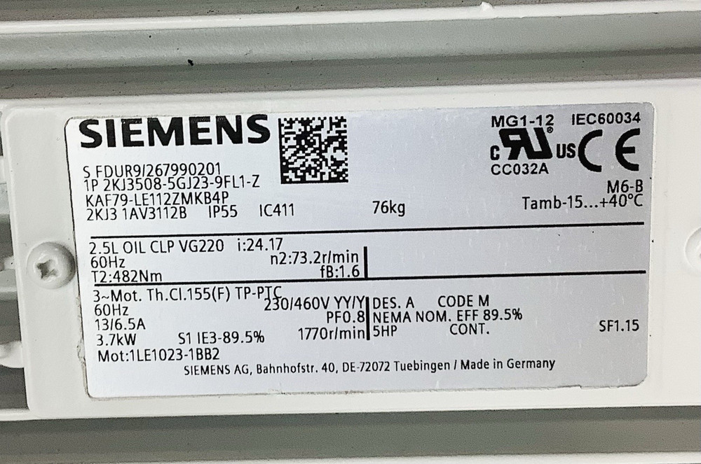 Siemens   2KJ3508-5GJ23-9FL1-Z Gear Motor