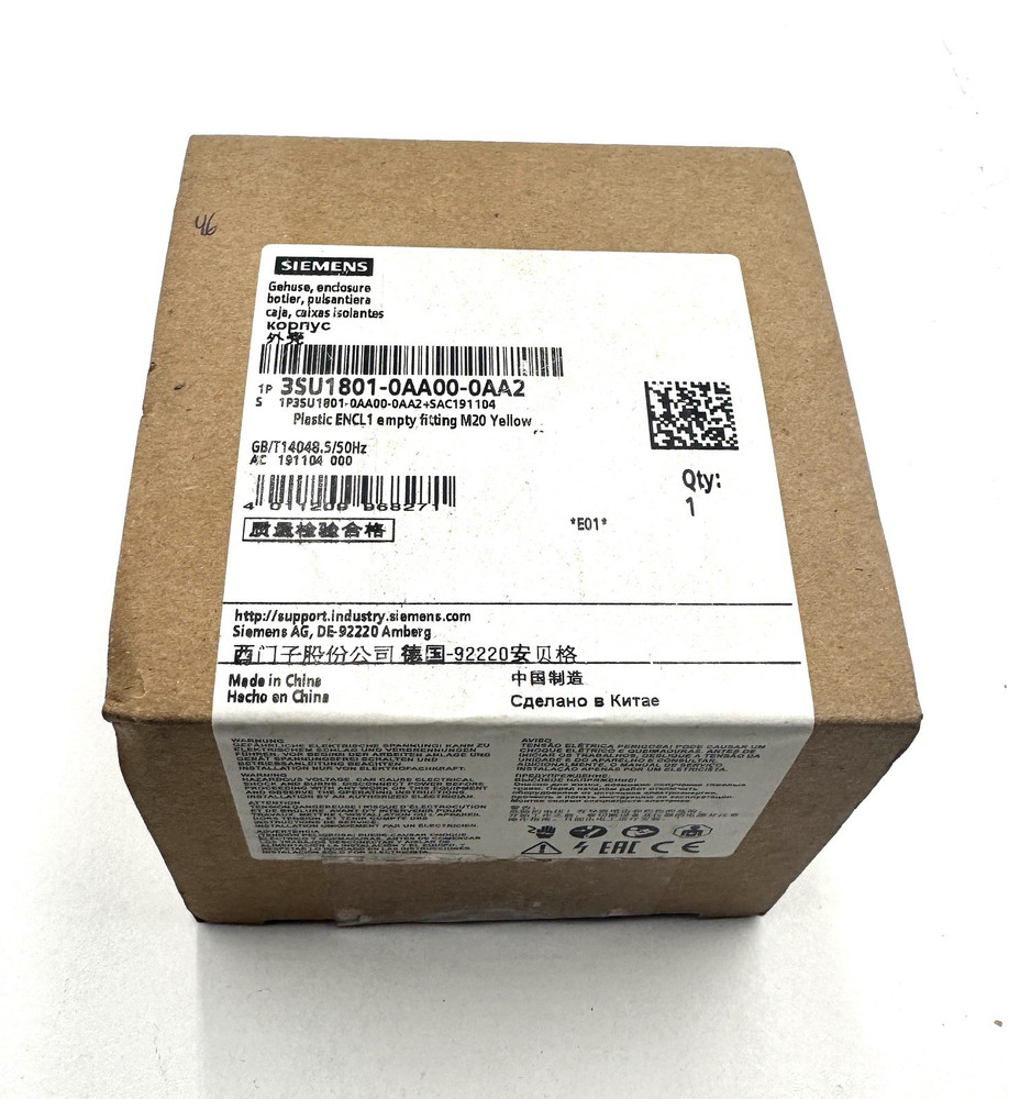 Siemens 3SU1801-0AA00-0AA2  Push Button Enclosure Yellow