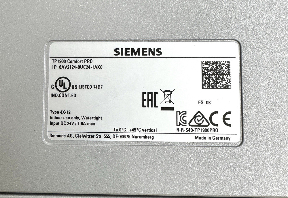 Siemens 6AV2124-0UC24-1XA0 SIMATIC HMI TP1500 Comfort Pro, For Supporting Foot